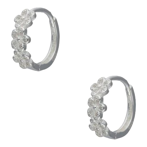 Aros argolla huggie flor circones de plata 925