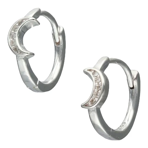 Aros argolla huggie media luna circones de plata 925