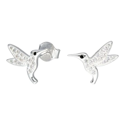 Aro colibrí circones onix de plata 925