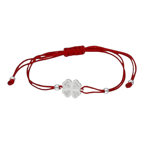 Pulsera hilo rojo ajustable trebol circones de plata 925
