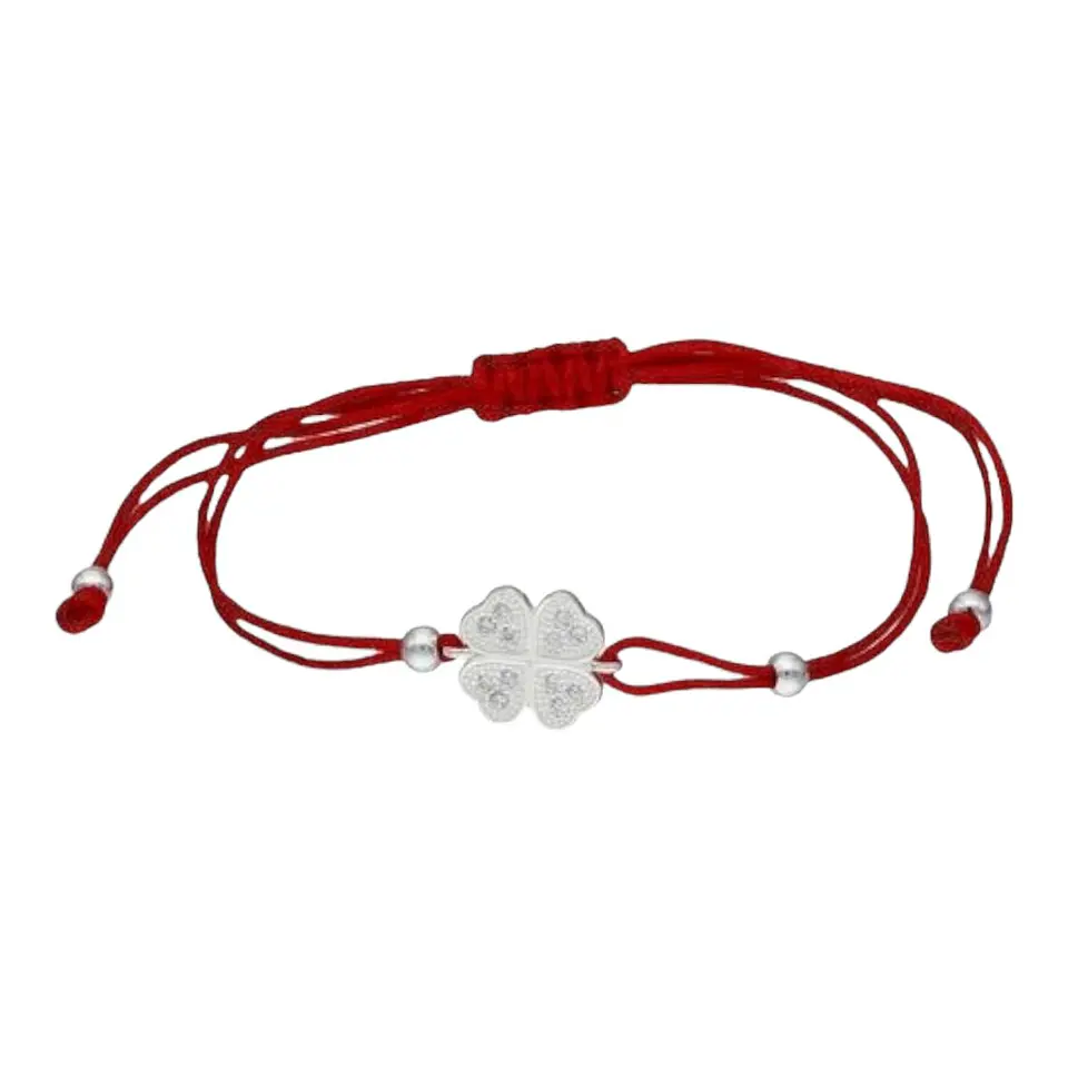 Pulsera hilo rojo ajustable trebol circones de plata 925 1