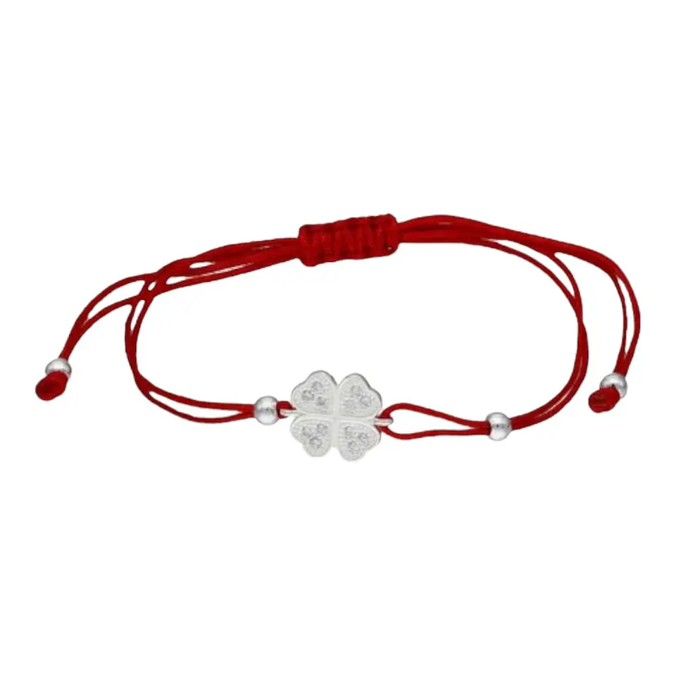 Pulsera hilo rojo ajustable trebol circones de plata 925 2