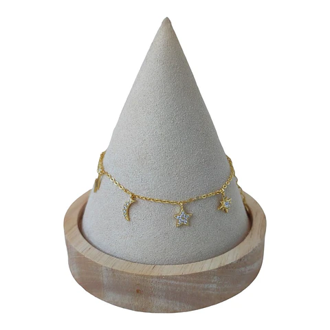 Pulsera estrellas media luna circones de plata 925 bañada en oro 18 k