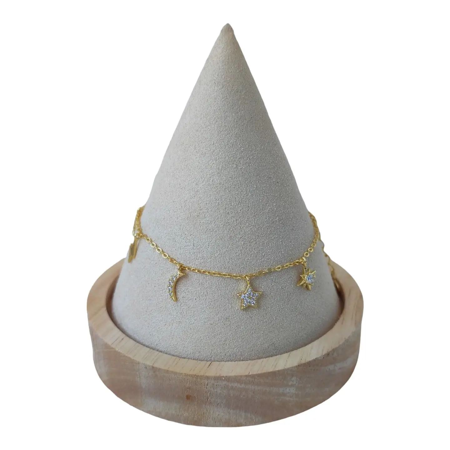 Pulsera estrellas media luna circones de plata 925 bañada en oro 18 k 1