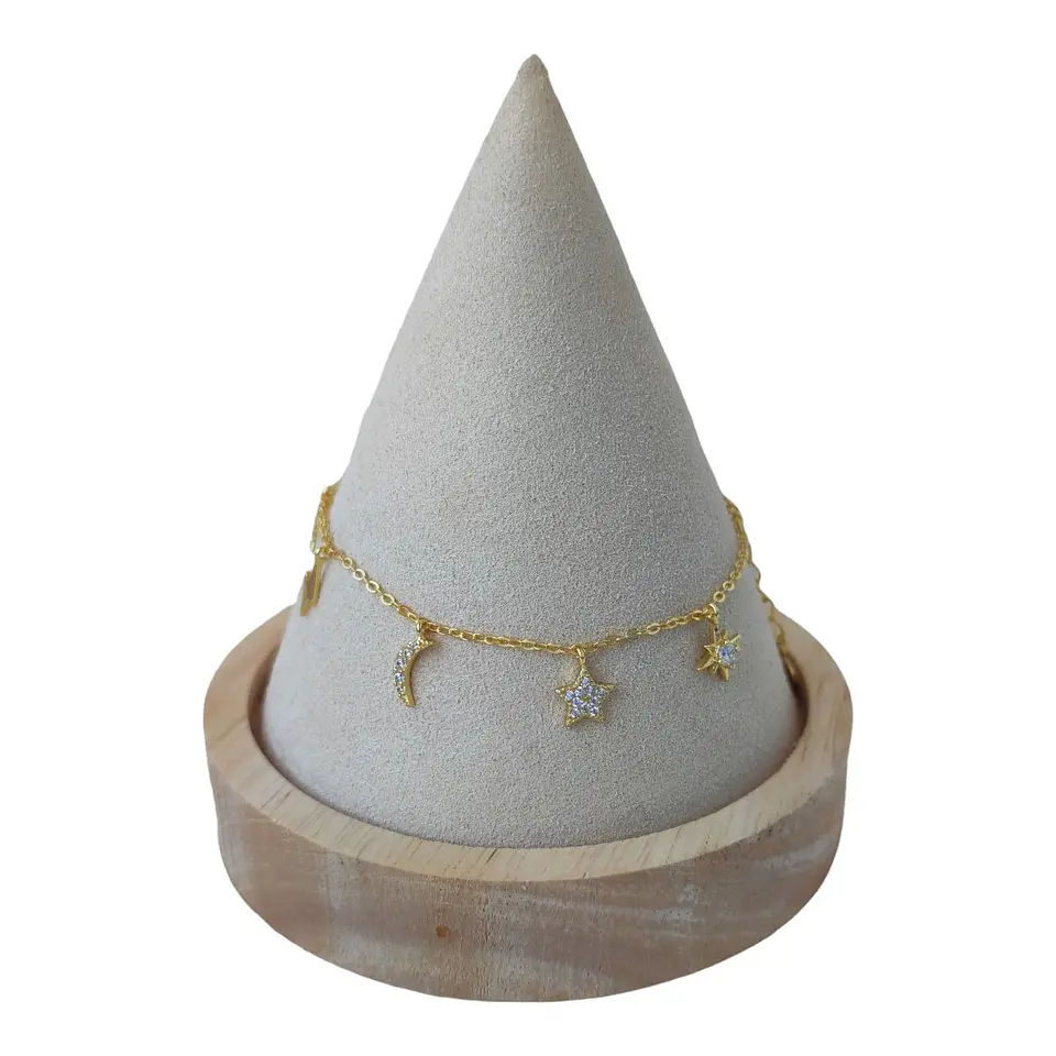 Pulsera estrellas media luna circones de plata 925 bañada en oro 18 k 1