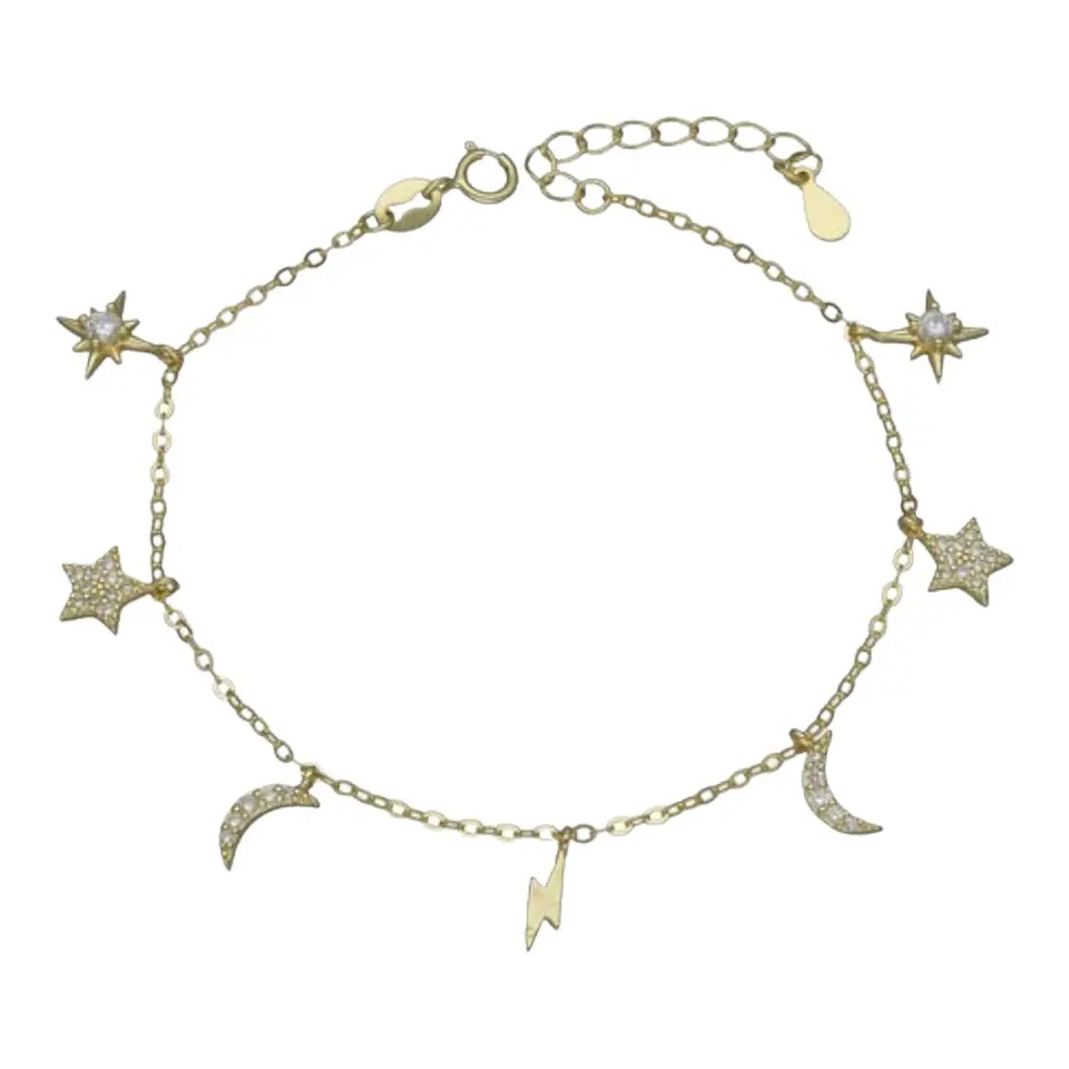 Pulsera estrellas media luna circones de plata 925 bañada en oro 18 k 2