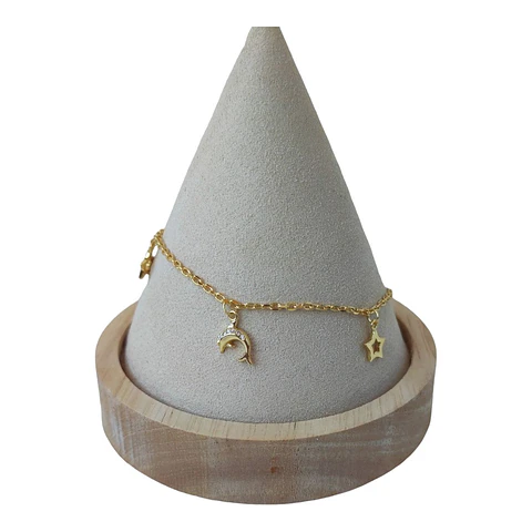 Tobillera estrellas delfines circones de plata 925 bañada en oro 18k