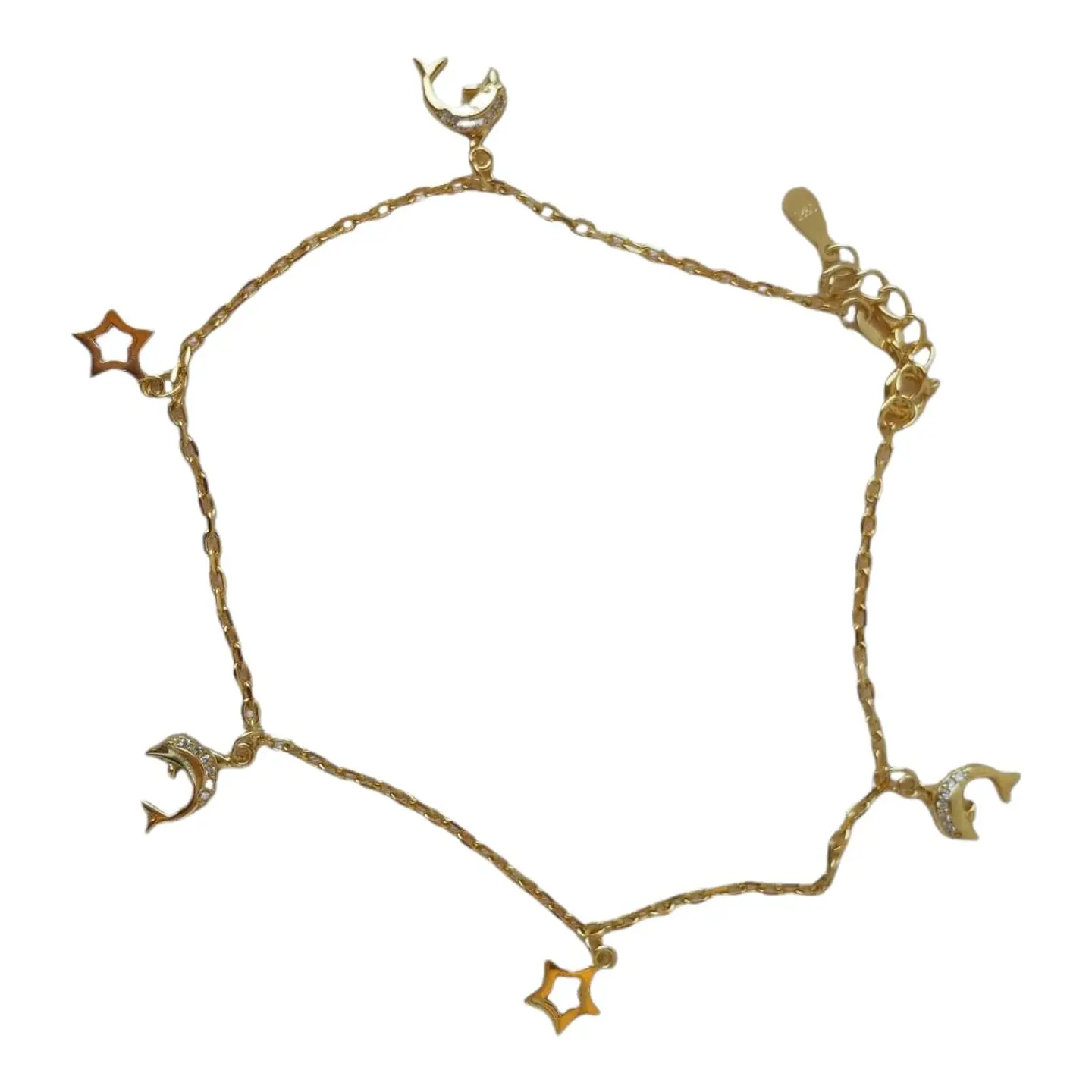 Tobillera estrellas delfines circones de plata 925 bañada en oro 18k 3