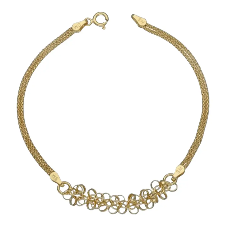 Pulsera espuma doble circulos de plata 925 bañada en oro de 18 k 2