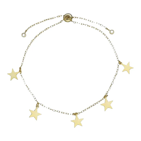 Pulsera ajustable estrellas circones de plata 925 bañada en oro 18 k