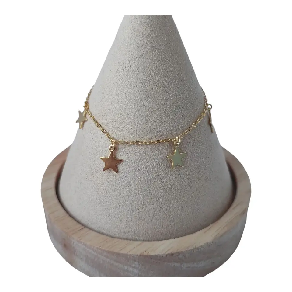 Pulsera ajustable estrellas circones de plata 925 bañada en oro 18 k 2