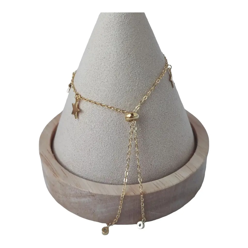 Pulsera ajustable estrellas circones de plata 925 bañada en oro 18 k 3