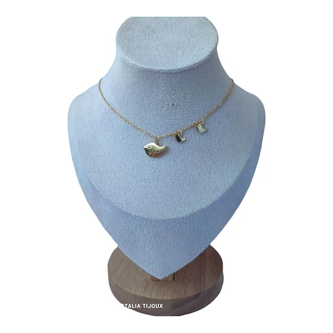 Collar familia mama 2 hijos de plata 925 bañado en oro de 18 k