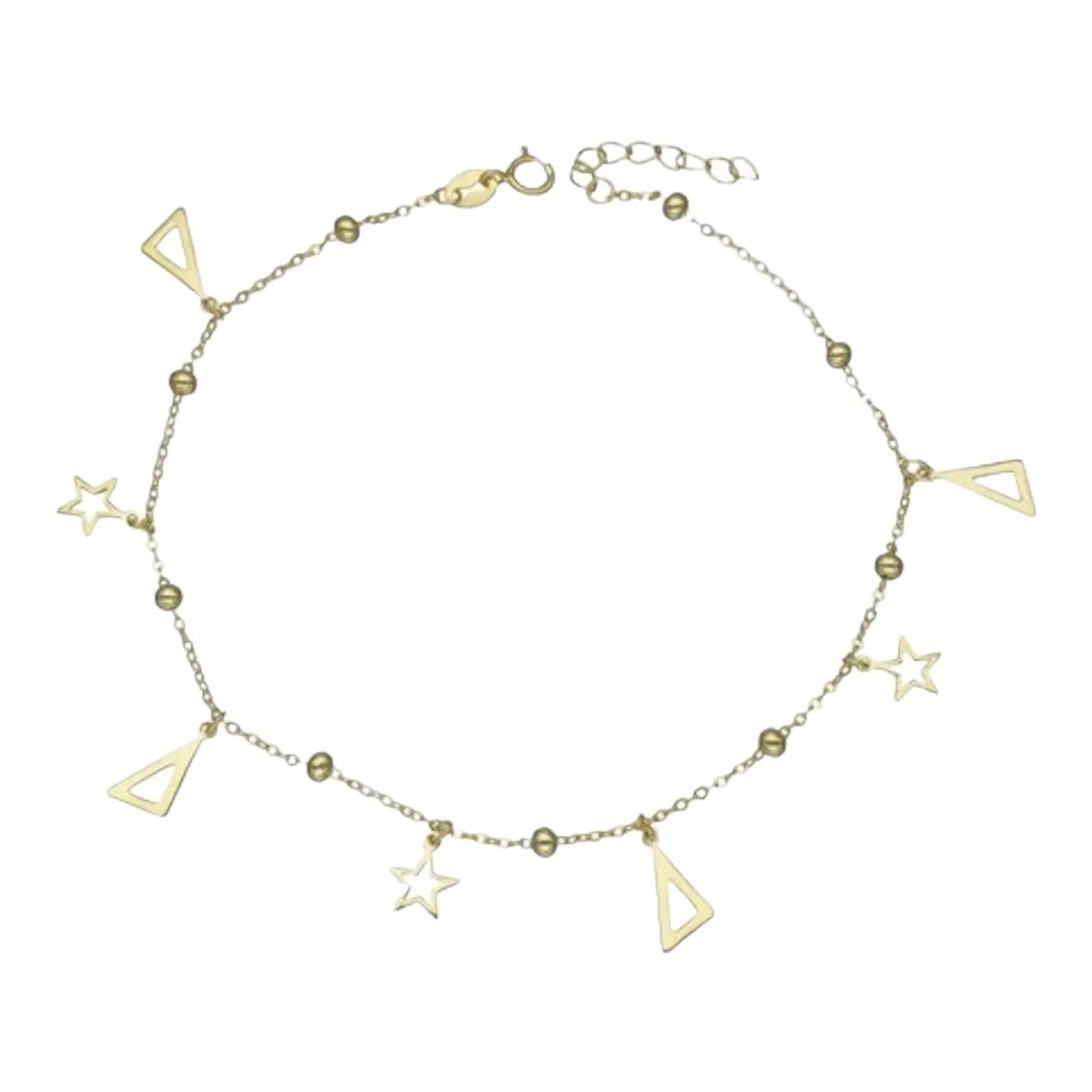 Tobillera triángulos estrellas de plata 925 bañada en oro de 18 k 2