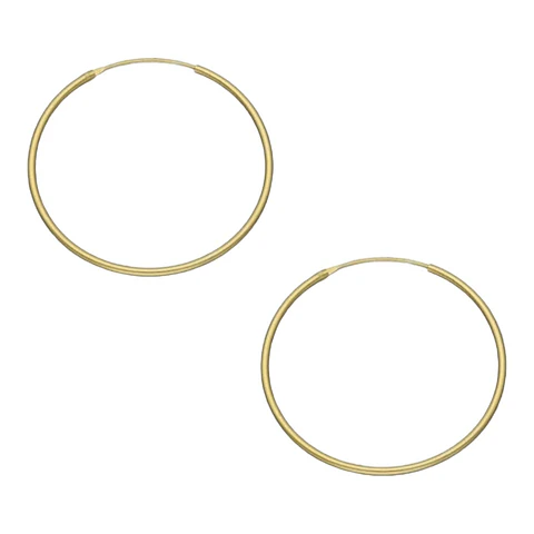 Aros argolla lisa 50 mm de plata 925 bañadas en oro de 18 k