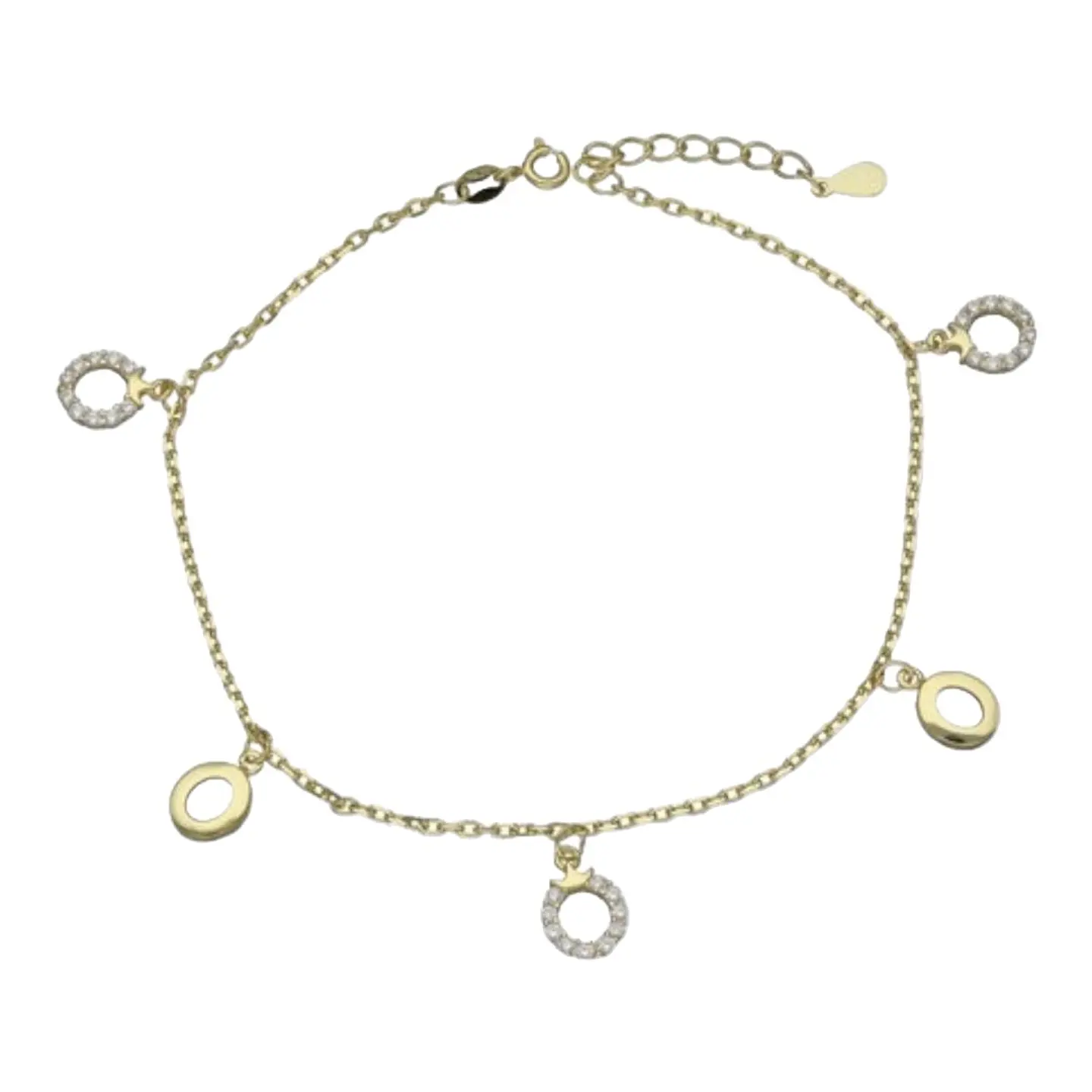 Tobillera karma circones corona de plata 925 bañada en oro de 18 k 2