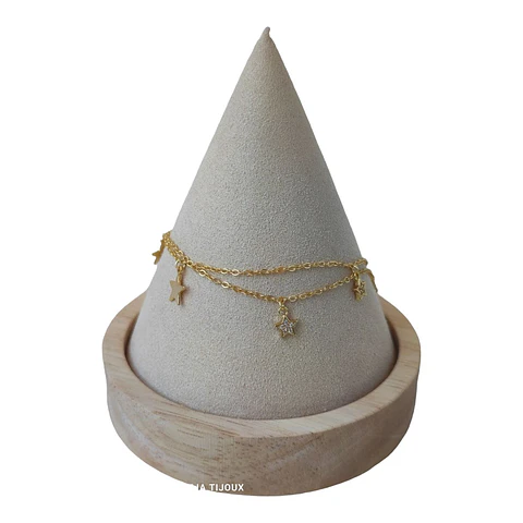 Tobillera doble estrellas circones de plata 925 bañada en oro 18 k