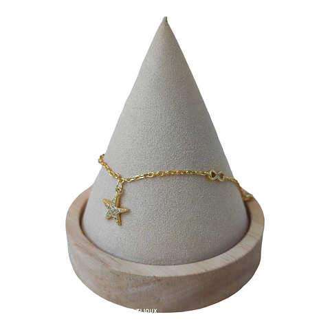 Tobillera infinitos estrella circones de plata 925 bañada en oro 18 k