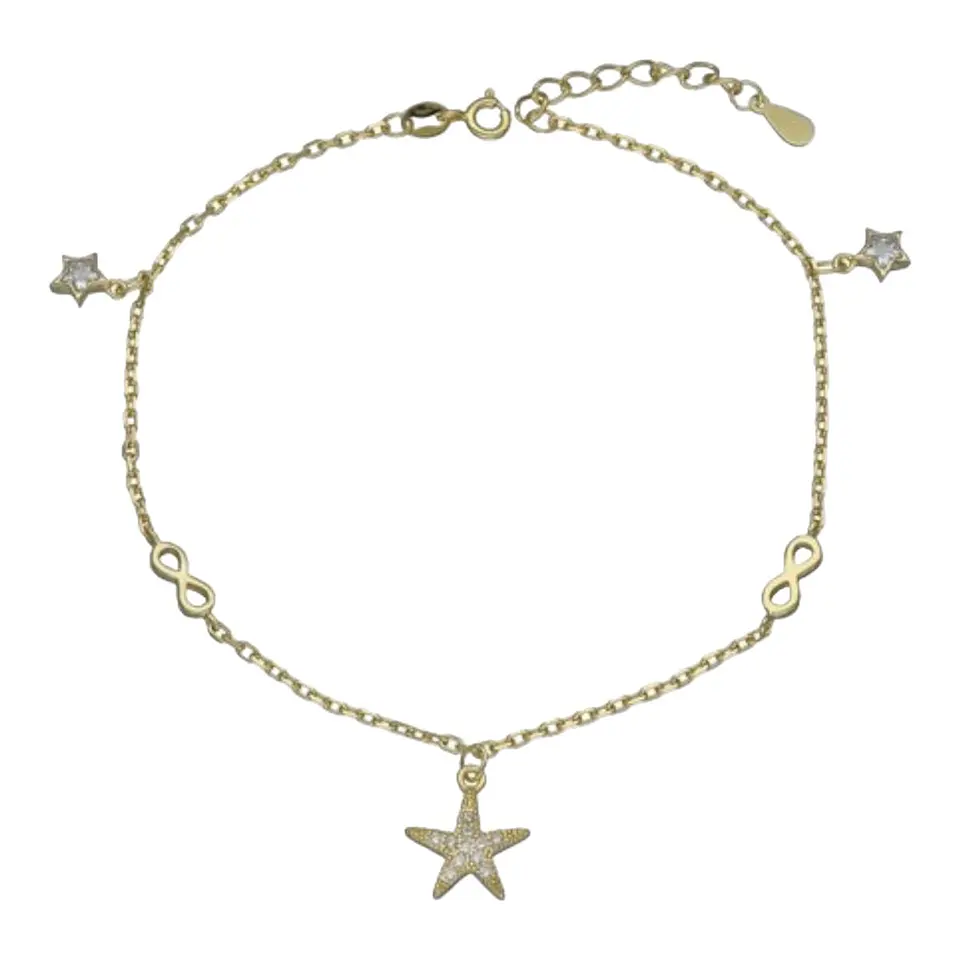 Tobillera infinitos estrella circones de plata 925 bañada en oro 18 k 2