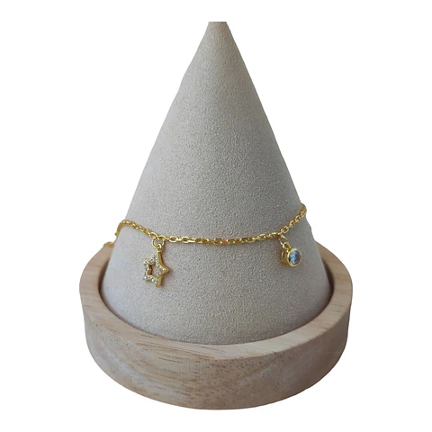 Tobillera estrellas circones de plata 925 bañada en oro 18 k