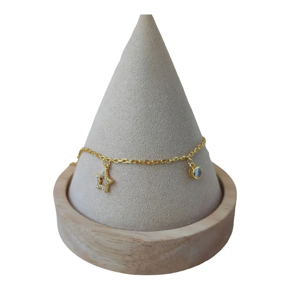 Tobillera estrellas circones de plata 925 bañada en oro 18 k 1