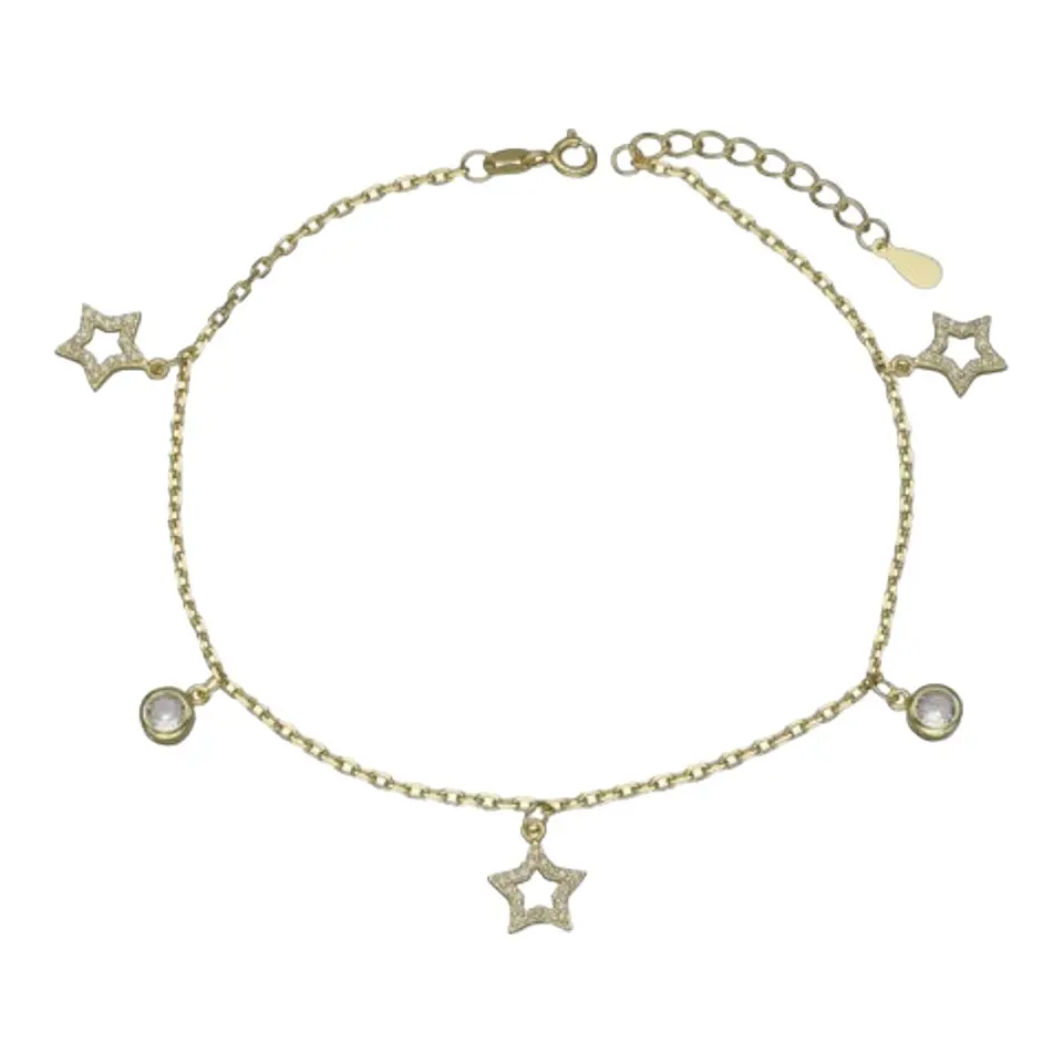 Tobillera estrellas circones de plata 925 bañada en oro 18 k 2