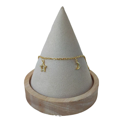 Tobillera media luna estrellas circones de plata 925 bañada en oro 18k