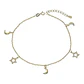 Tobillera media luna estrellas circones de plata 925 bañada en oro 18k - Miniatura 2