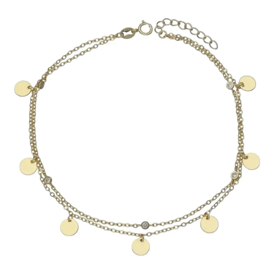 Tobillera doble circulos circones de plata 925 bañada en oro de 18 k 2