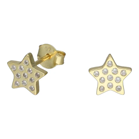 Aro estrellas circones de plata 925 bañado en oro de 18 k