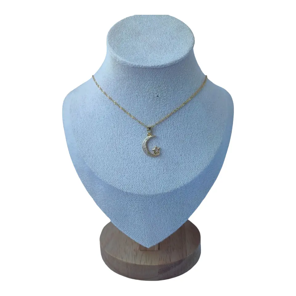 collar media luna estrella circones de plata 925 bañada en oro de 18k 1