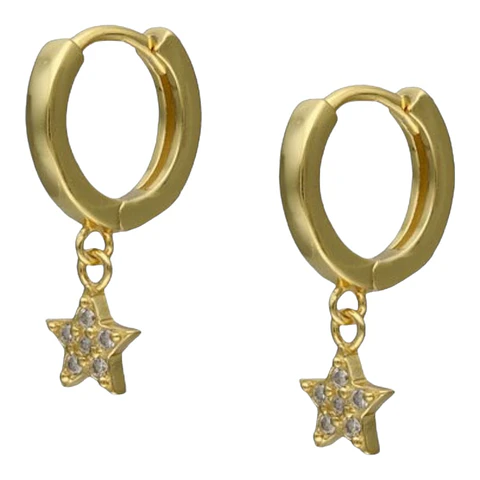 Argolla huggie estrella circones de plata 925 bañados en oro de 18k