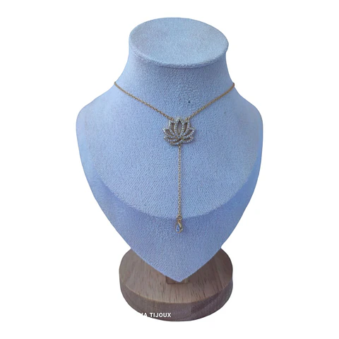 Collar flor de loto circones de plata 925 bañado en oro 18k