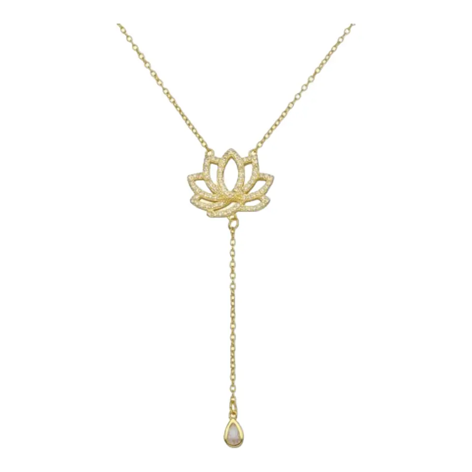 Collar flor de loto circones de plata 925 bañado en oro 18k 2