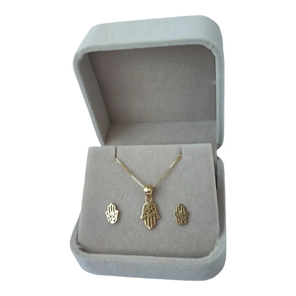 Conjunto mano de fatima de plata 925 bañado en oro 18 k 1