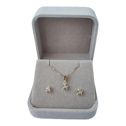 Conjunto estrella circón de plata 925 bañado en oro de 18 k