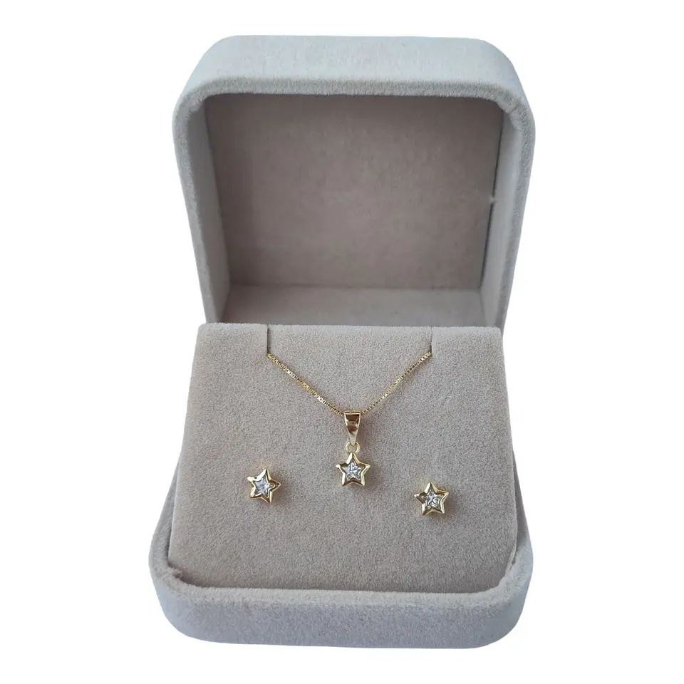 Conjunto estrella circón de plata 925 bañado en oro de 18 k 1