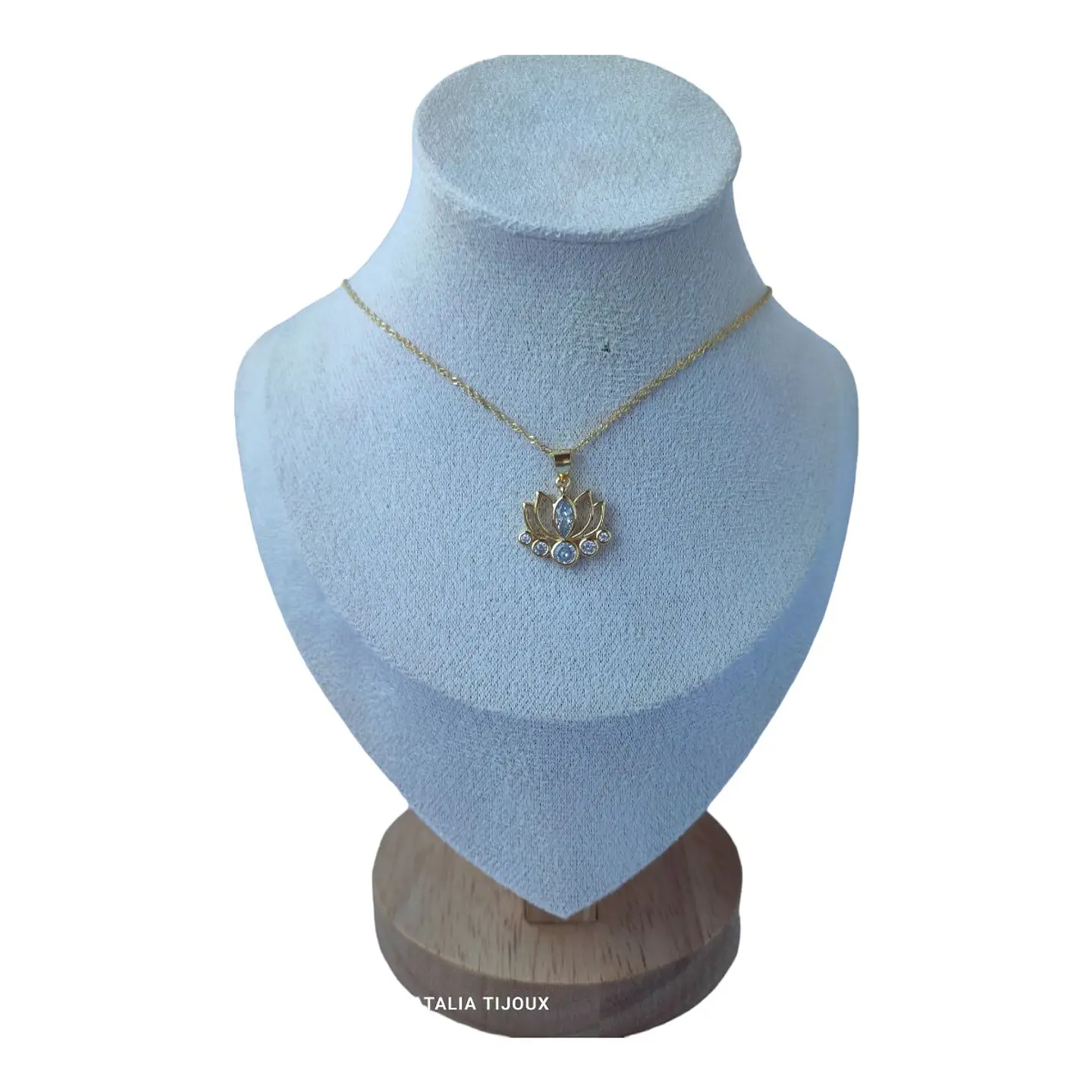 Collar flor de loto circones de plata 925 bañado en oro de 18 k 1