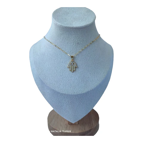 Collar mano de fatima circones de plata 925 bañado en oro de 18 k