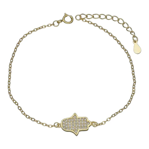 Pulsera mano de fatima circones de plata 925 bañada en oro de 18 k