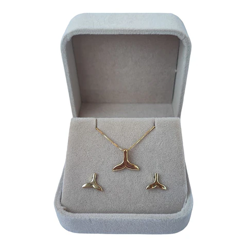 Conjunto cola de ballena de plata 925 bañado en oro de 18 k