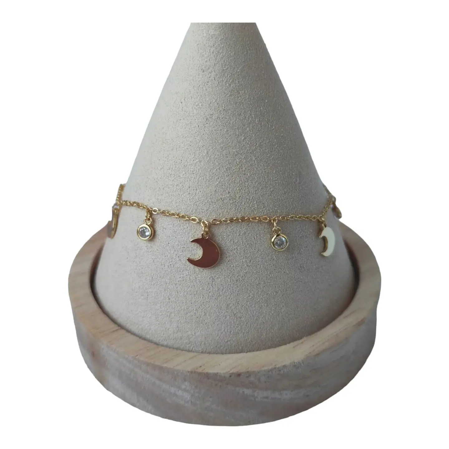 Pulsera media luna circones de plata 925 bañada en oro de 18 k 1