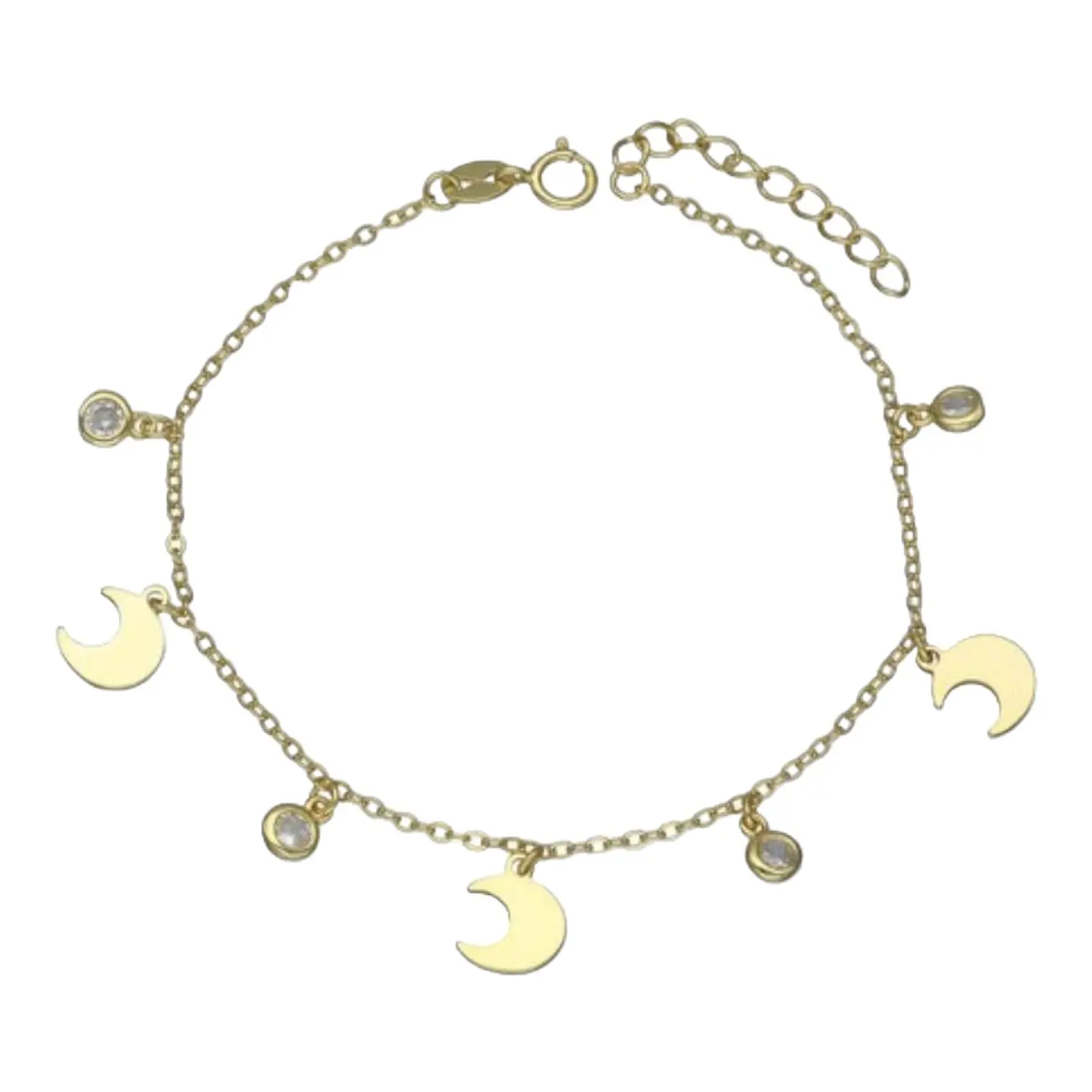Pulsera media luna circones de plata 925 bañada en oro de 18 k 2