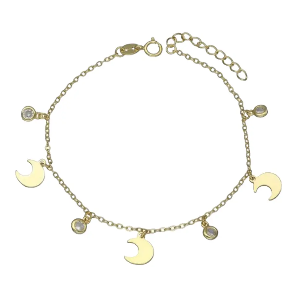 Pulsera media luna circones de plata 925 bañada en oro de 18 k 2