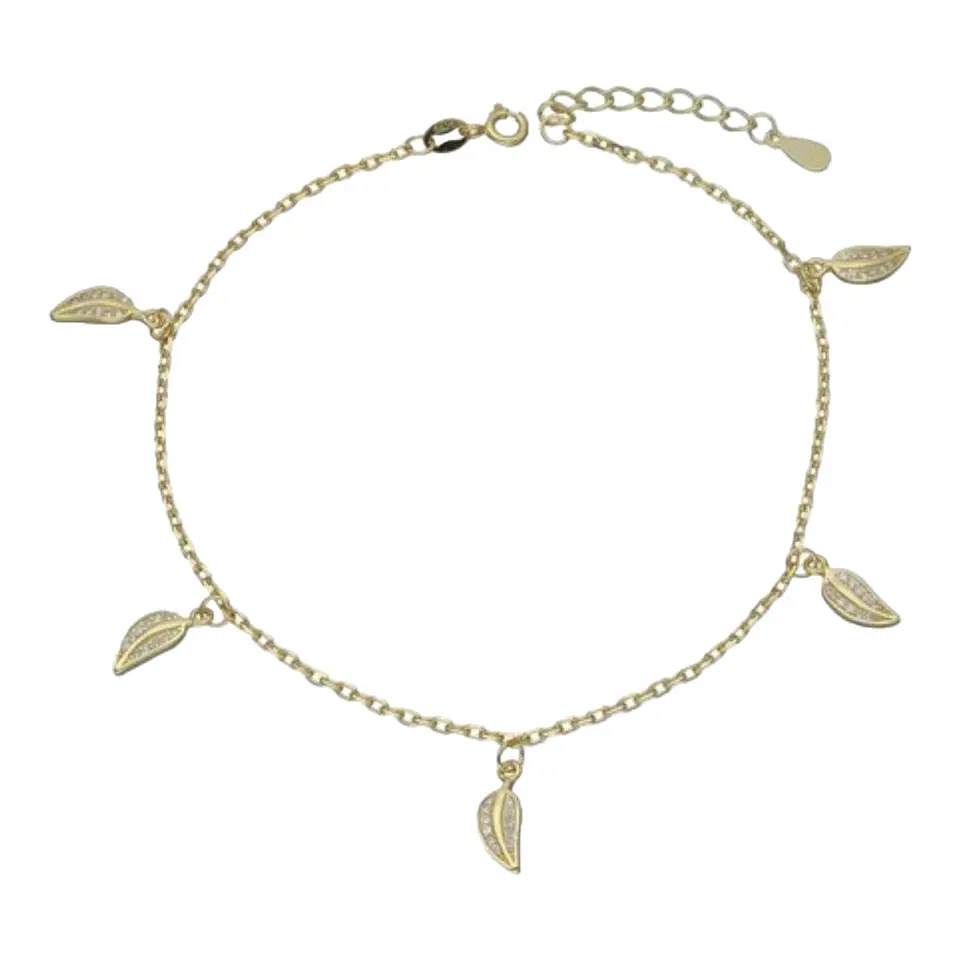 Tobillera hojas circones de plata 925 bañada en oro 18 k 1