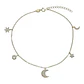 Tobillera luna estrella flor circones de plata 925 bañada en oro 18 k - Miniatura 1