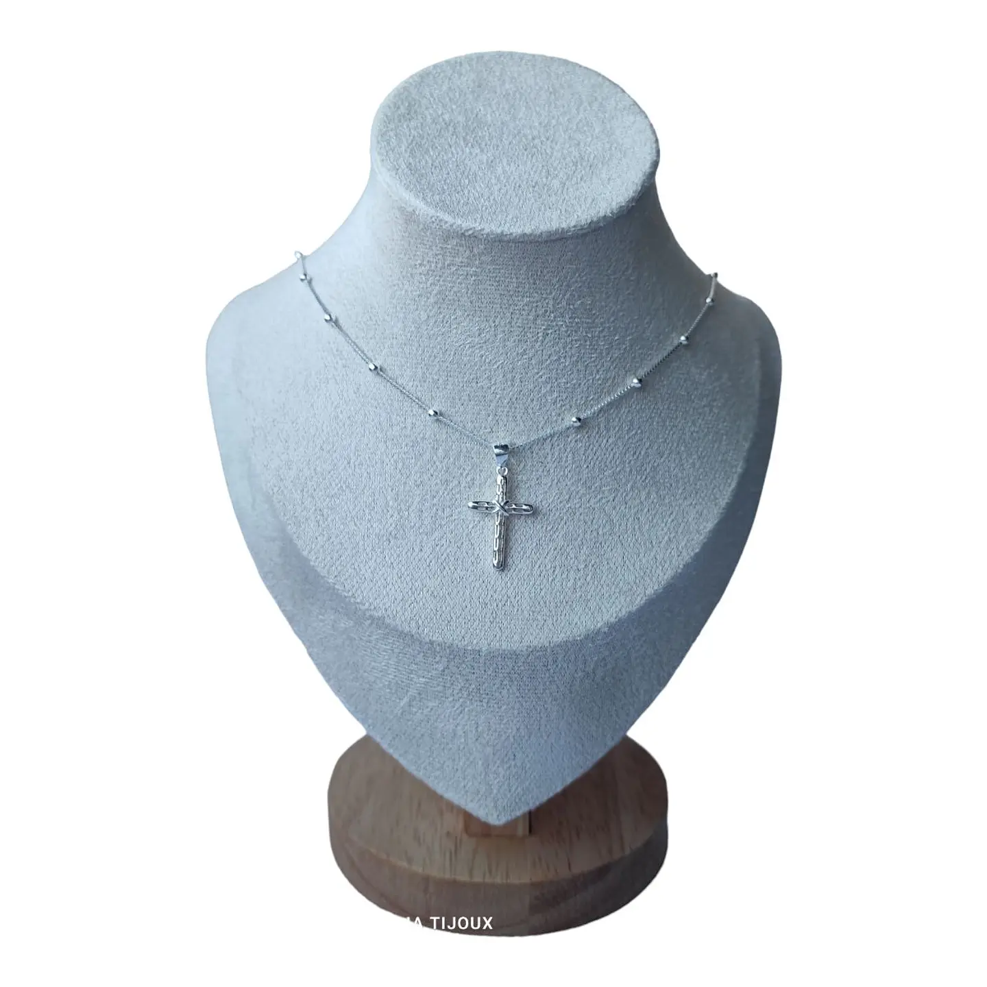 Cadena pelotitas con colgante de cruz de plata 925 1