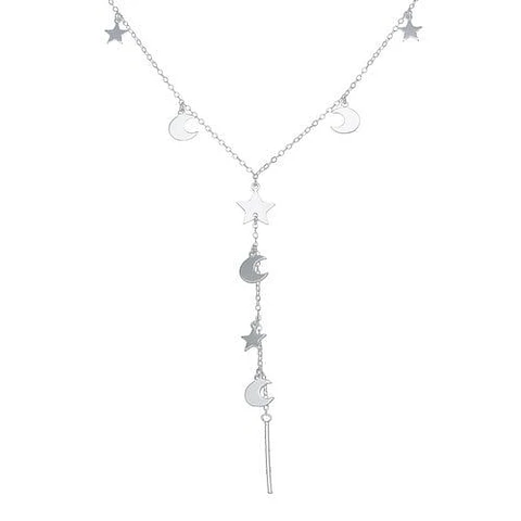 collar cascada media luna y estrellas de plata s925