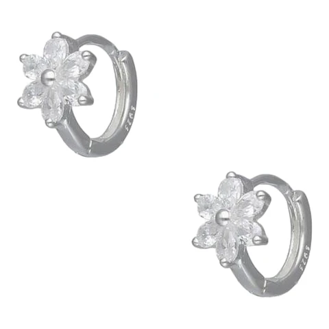 Argollas  huggie flor circones 10 mm de plata 925