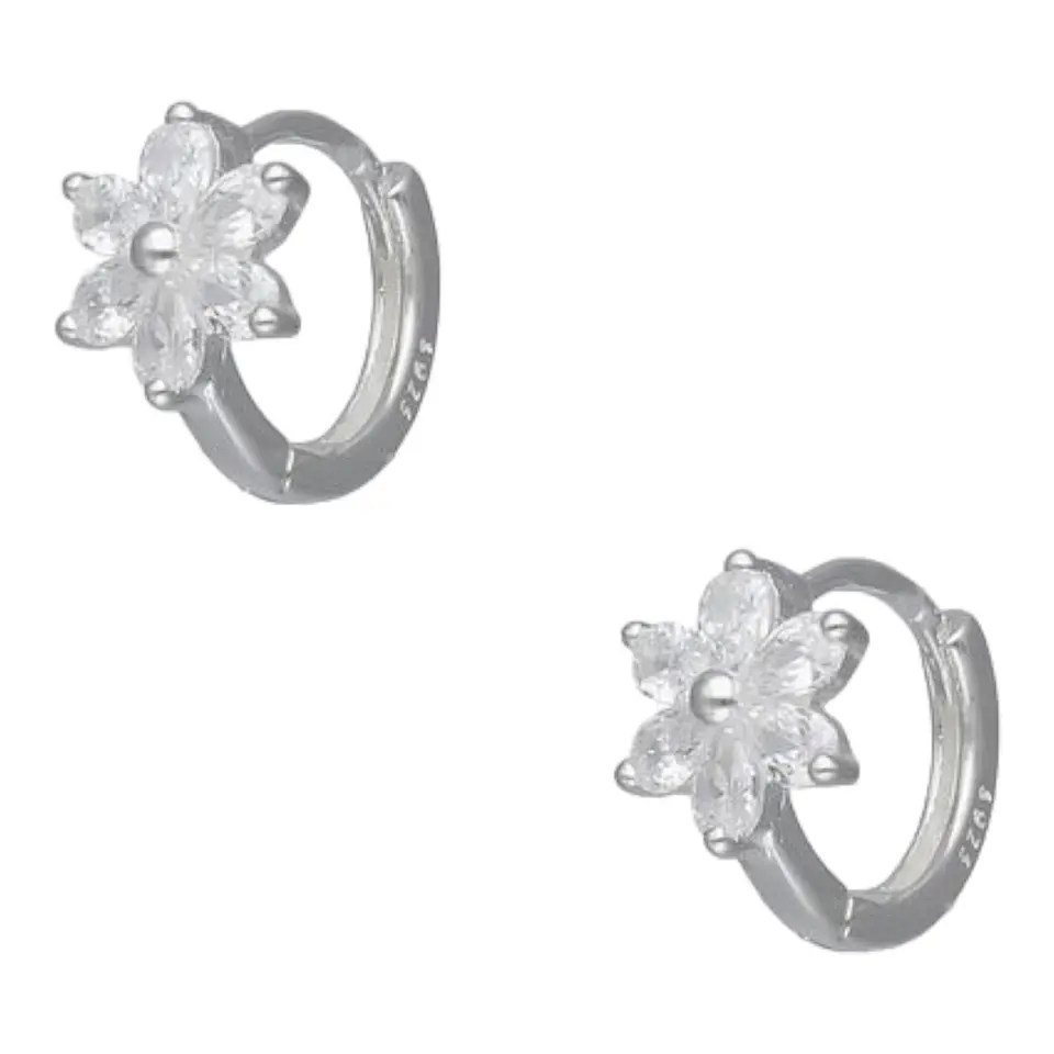 Argollas  huggie flor circones 10 mm de plata 925 1